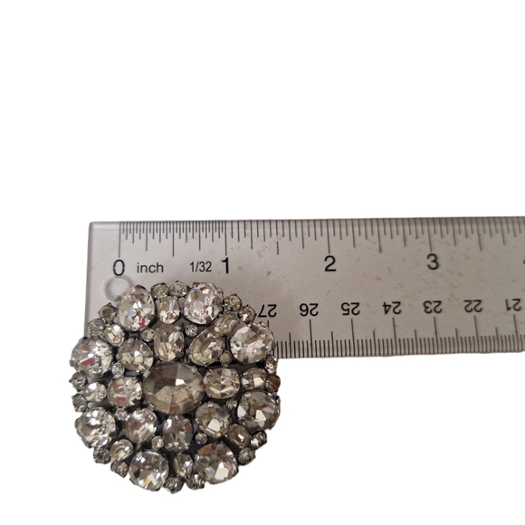 Vintage Czechoslovakia Silver Tone And Clear Crystal 1" Brooch Signed - Picture 4 of 5